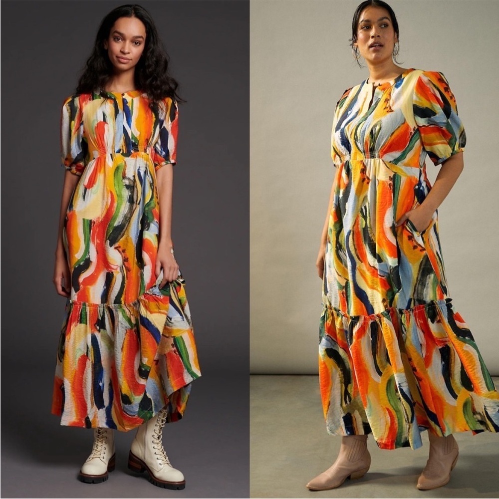 Anthropologie Maeve Suzannah Colorful Rainbow Abstract Print Maxi Dress Size 2X - Picture 3 of 16